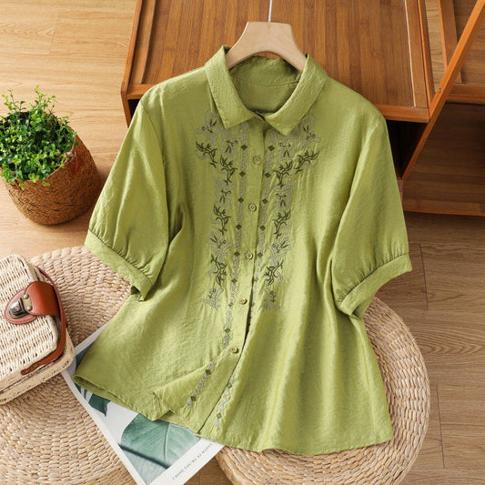 Pure Cotton Shirt With Elegance Embroidered
