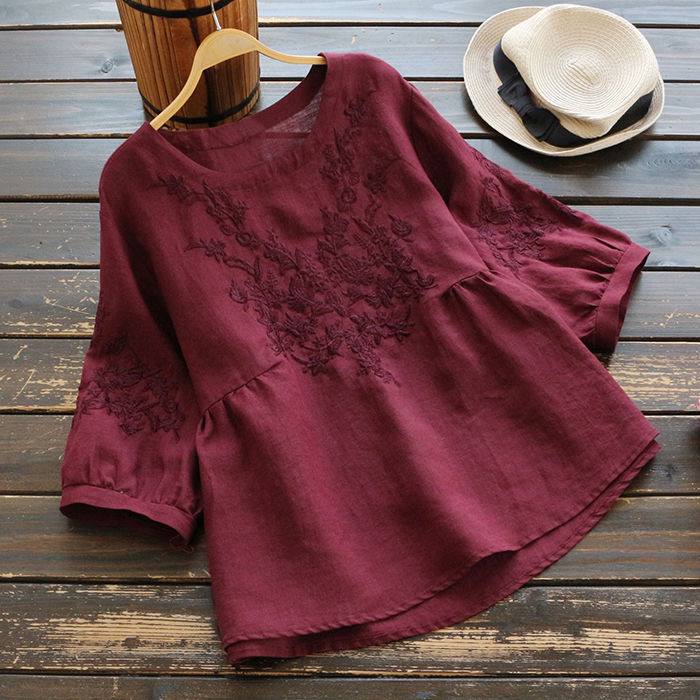 Boho Chic Embroidered Linen Top