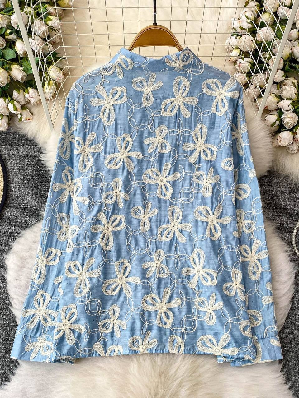 Stylish Cotton Shirt with All-Over Embroidery