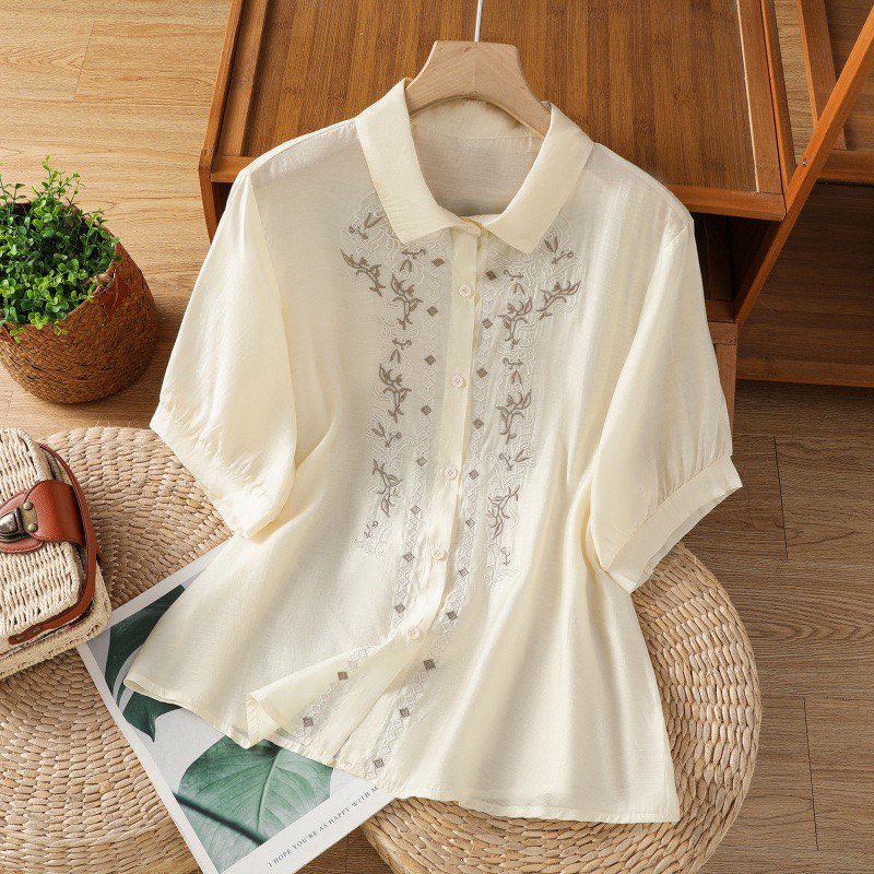 Pure Cotton Shirt With Elegance Embroidered