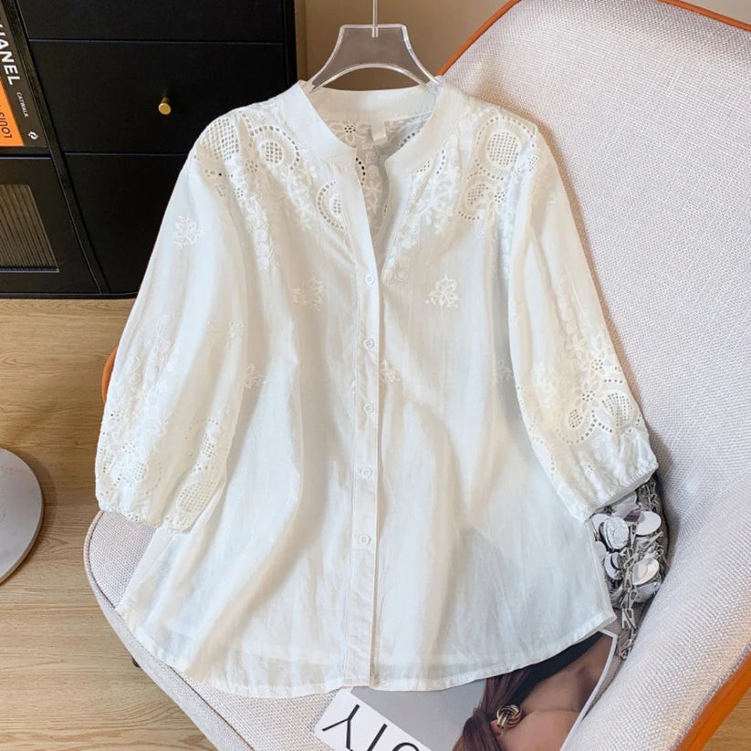 Pure Cotton Schiffly Embroidered Button Down Shirt