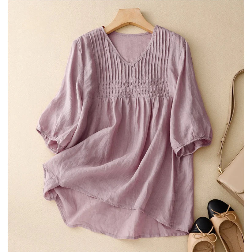 Pure Linen Cotton Pleated Western tunic