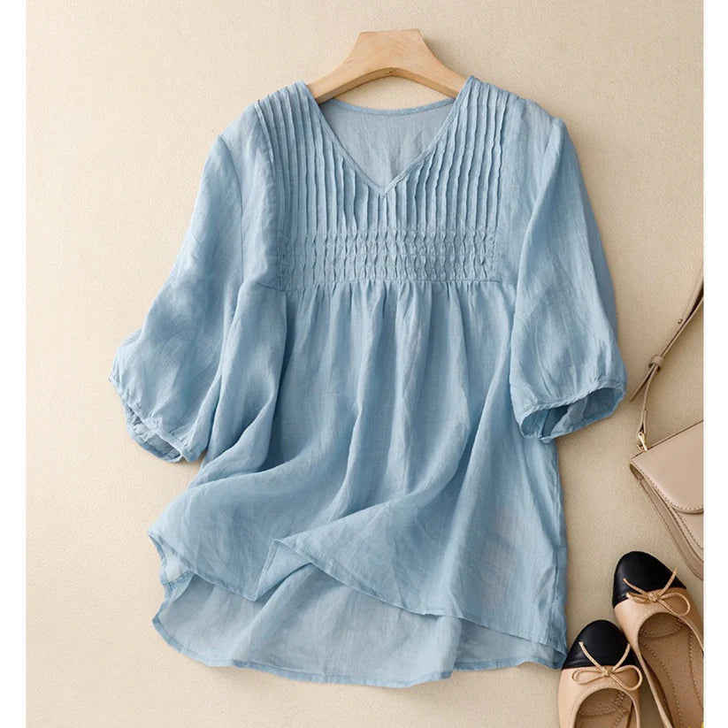 Pure Linen Cotton Pleated Western tunic