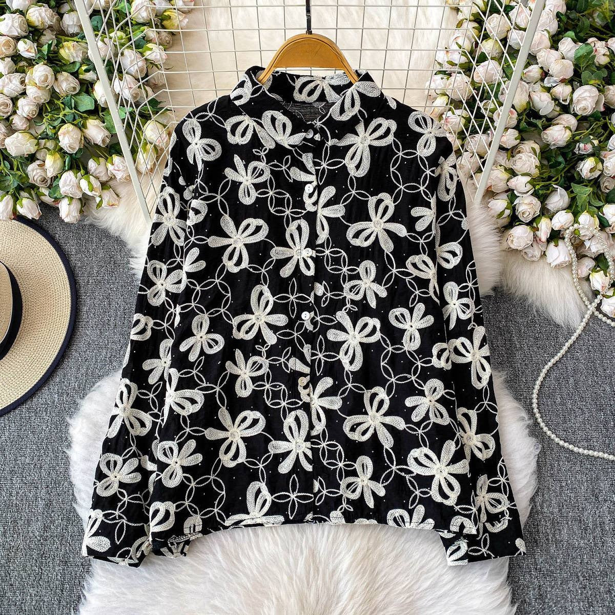 Stylish Cotton Shirt with All-Over Embroidery