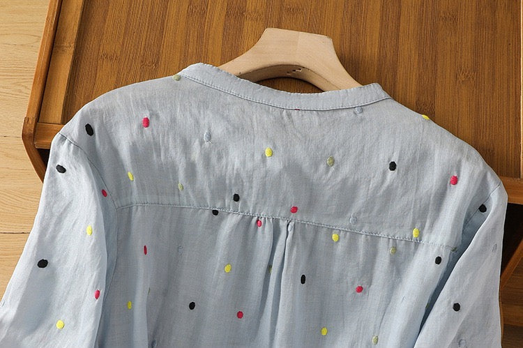 Pure Cotton Casual Shirt With Colorful Embroidered Butties