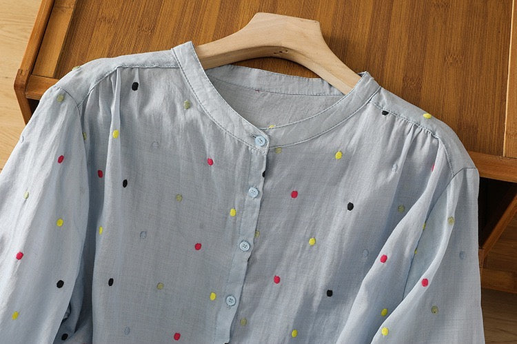 Pure Cotton Casual Shirt With Colorful Embroidered Butties