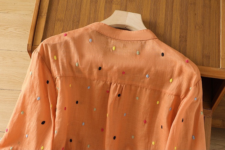 Pure Cotton Casual Shirt With Colorful Embroidered Butties