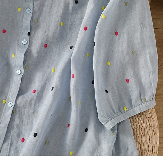 Pure Cotton Casual Shirt With Colorful Embroidered Butties