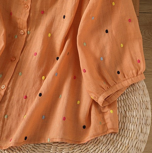 Pure Cotton Casual Shirt With Colorful Embroidered Butties