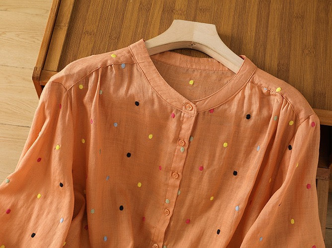 Pure Cotton Casual Shirt With Colorful Embroidered Butties