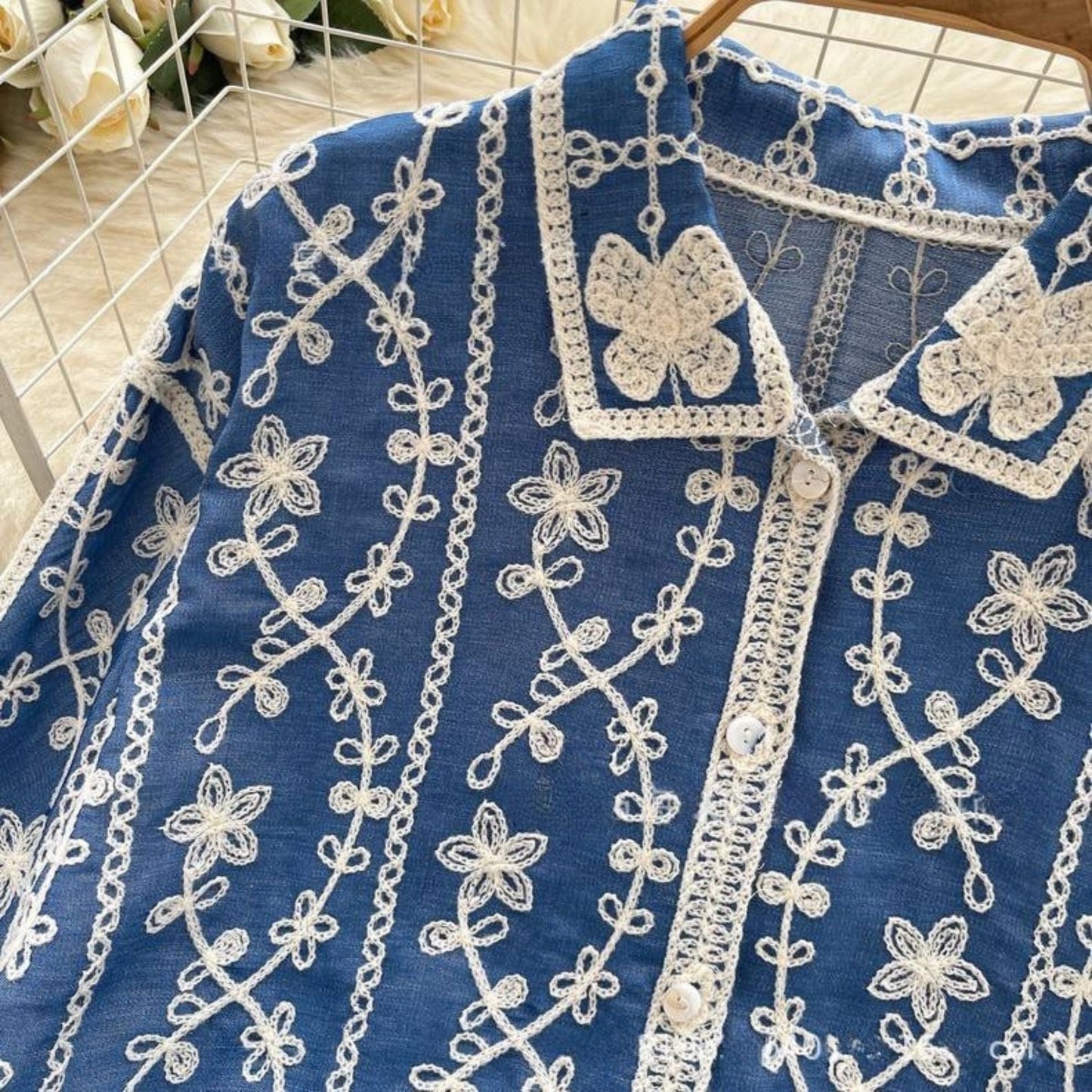 Spring Full Sleeve Polo Collar Casual Blouses Women Embroidery Shirt