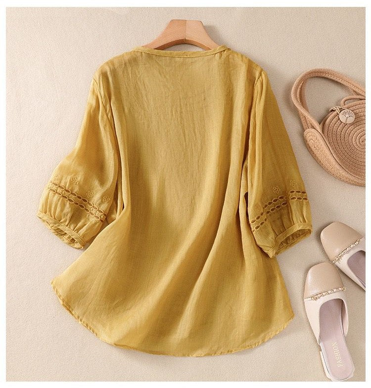 Pure Cotton Neck Embroidered Top