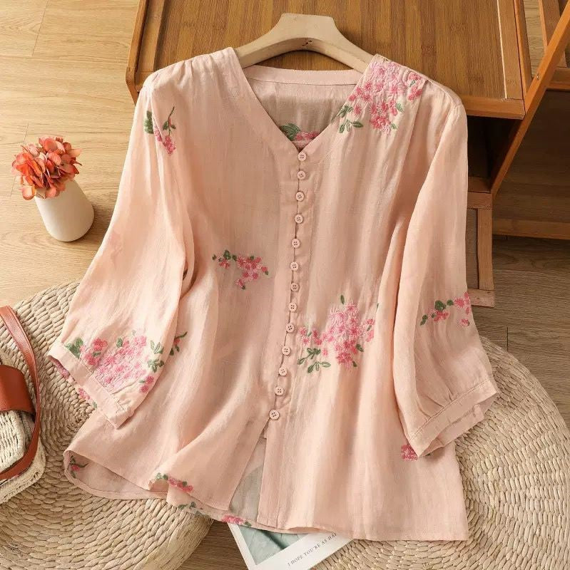 Pure Cotton Top With Elegant Embroidered - Stitche