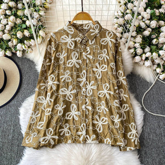 Stylish Cotton Shirt with All-Over Embroidery