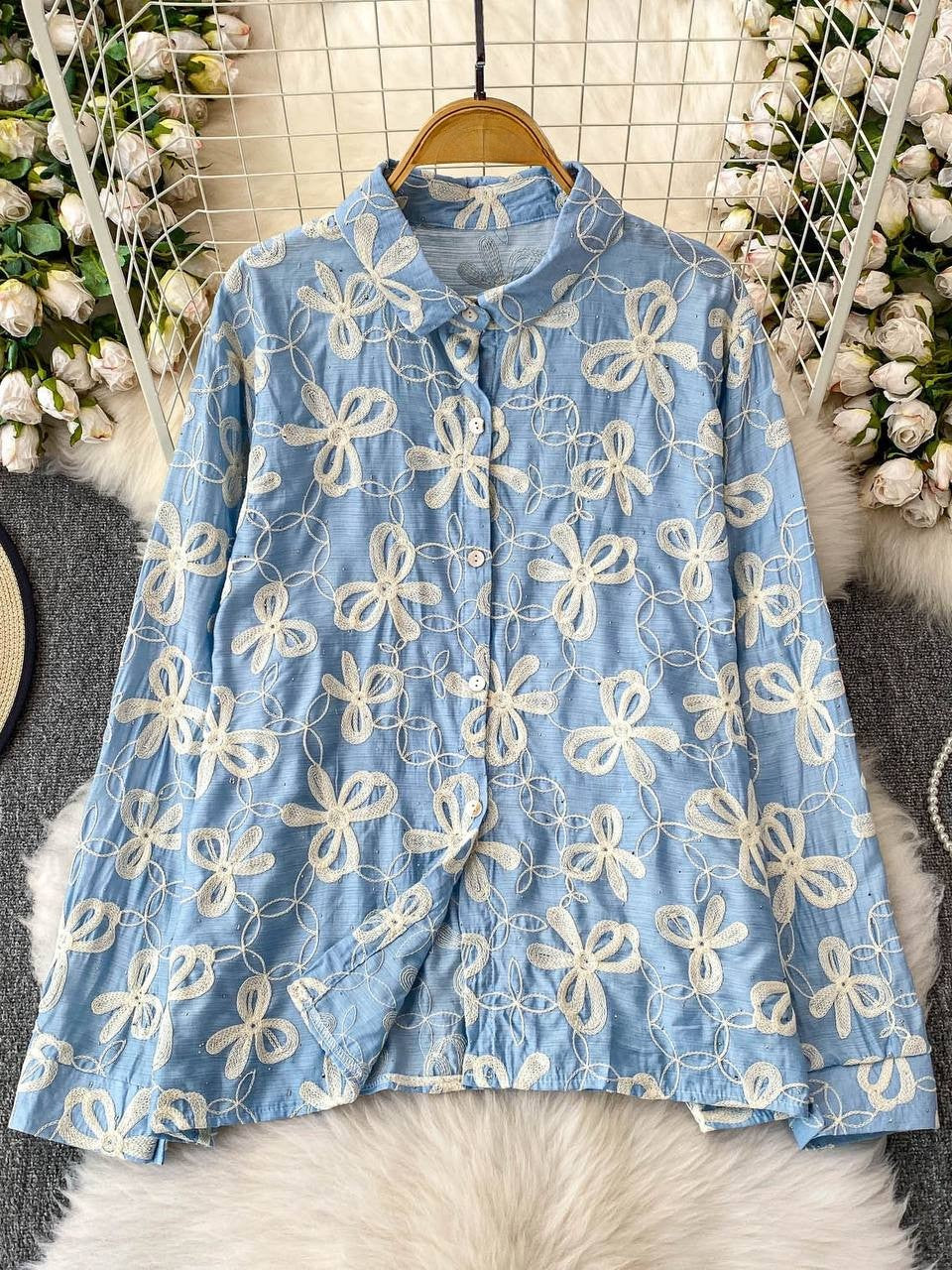 Stylish Cotton Shirt with All-Over Embroidery