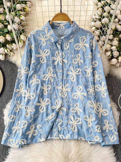 Stylish Cotton Shirt with All-Over Embroidery