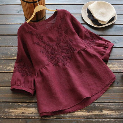 Boho Chic Embroidered Linen Top