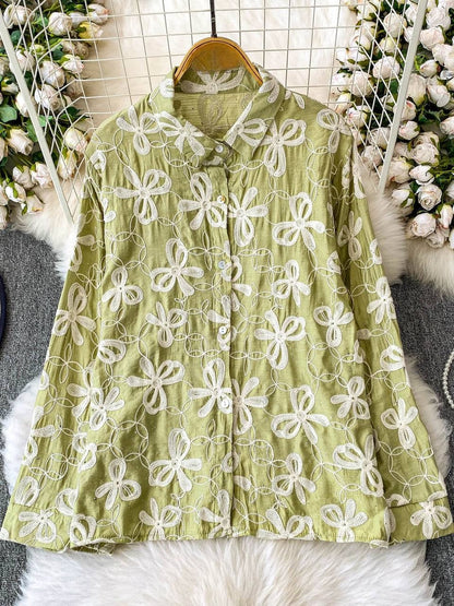 Stylish Cotton Shirt with All-Over Embroidery