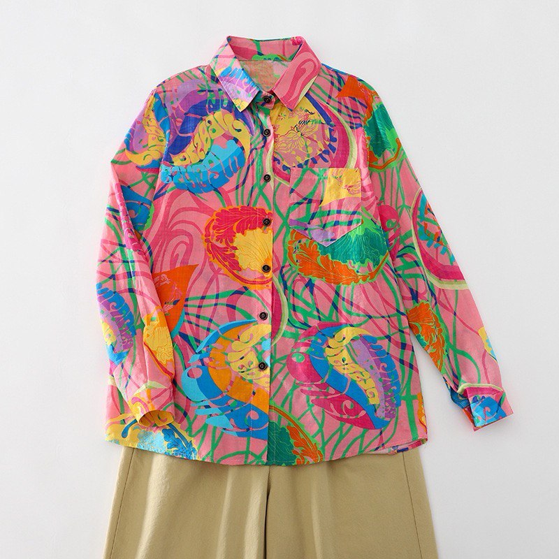 Vibrant Botanical Art Print Shirt