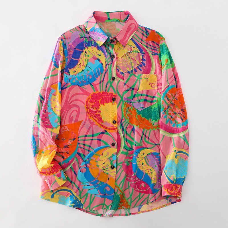 Vibrant Botanical Art Print Shirt