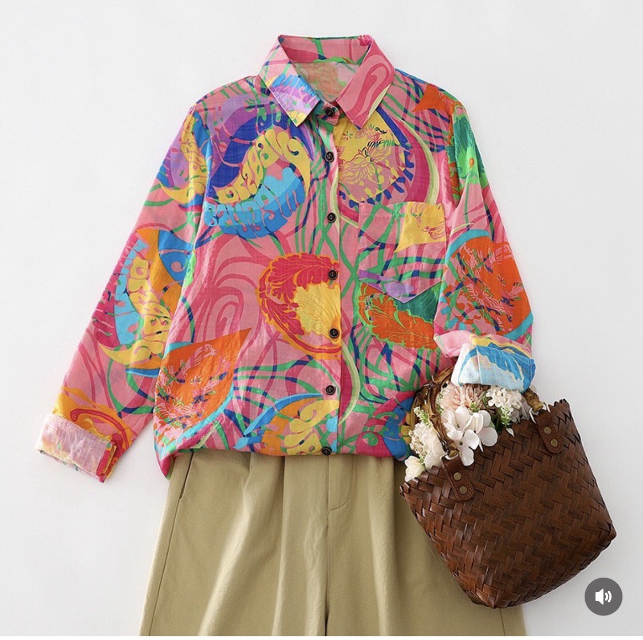 Vibrant Botanical Art Print Shirt