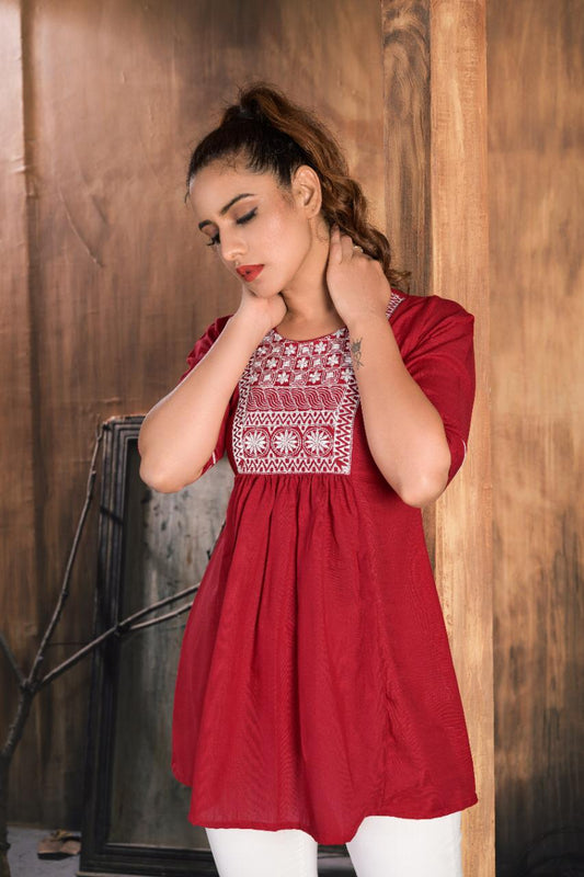 White Embroidered Soft Women's Western Top