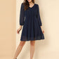 Gorgeous Navy Blue Fit & Flare V-Neck Georgette Dress