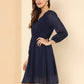 Gorgeous Navy Blue Fit & Flare V-Neck Georgette Dress