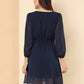 Gorgeous Navy Blue Fit & Flare V-Neck Georgette Dress