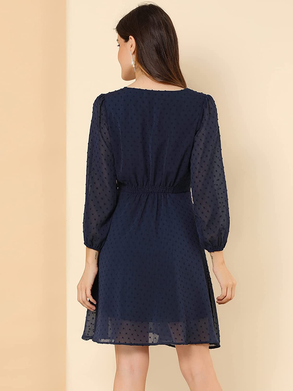 Gorgeous Navy Blue Fit & Flare V-Neck Georgette Dress