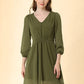 Gorgeous Green Fit & Flare V-Neck Georgette Dress
