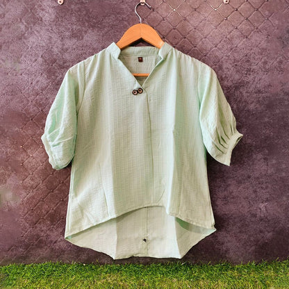 Green Summer Back Button Handloom Georgette Top