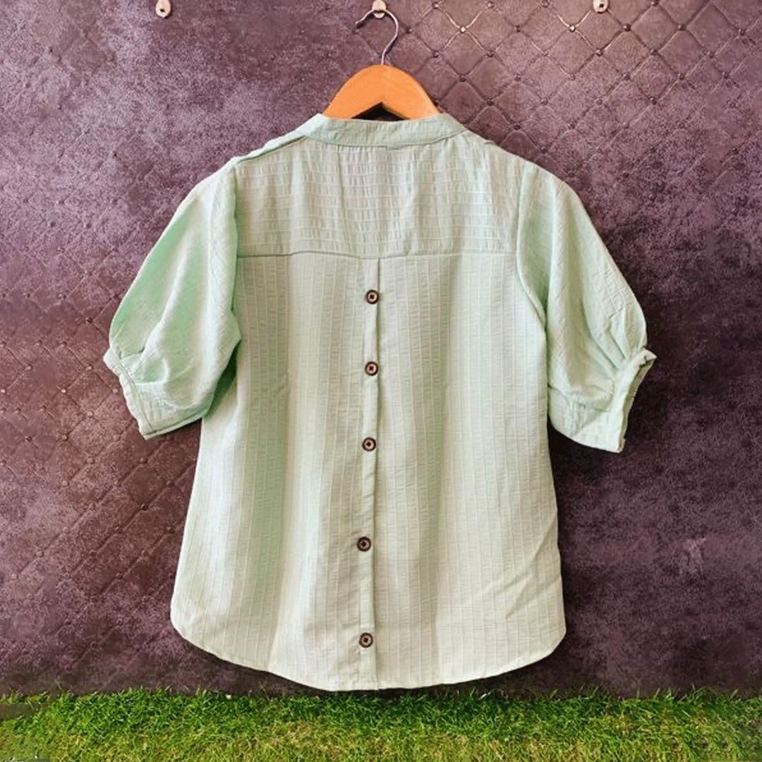 Green Summer Back Button Handloom Georgette Top
